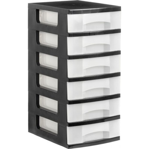 10061-TORRE DE ALMACENAJE 6 CAJONES DE 6 LITROS NEGRO/TRANSLUCIDO 390X290X635 MM ARCHIVO 2000 1106 CS TL