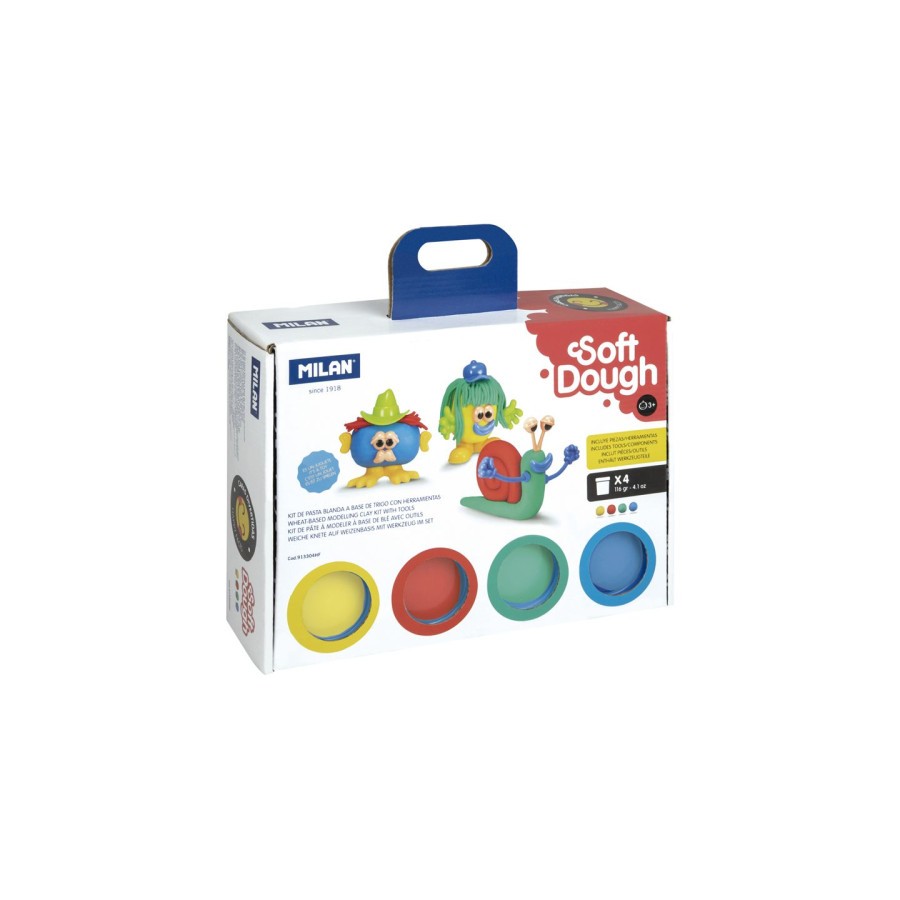 10112-MALETIN 4 BOTES PASTA BLANDA SOFT DOUGH DE 116GR + HERRAMIENTAS "CARAS DIVERTIDAS" MILAN 913304HF 10112-MALETIN 4 BOTES PASTA BLANDA SOFT DOUGH DE 116GR + HERRAMIENTAS "CARAS DIVERTIDAS" MILAN 913304HF