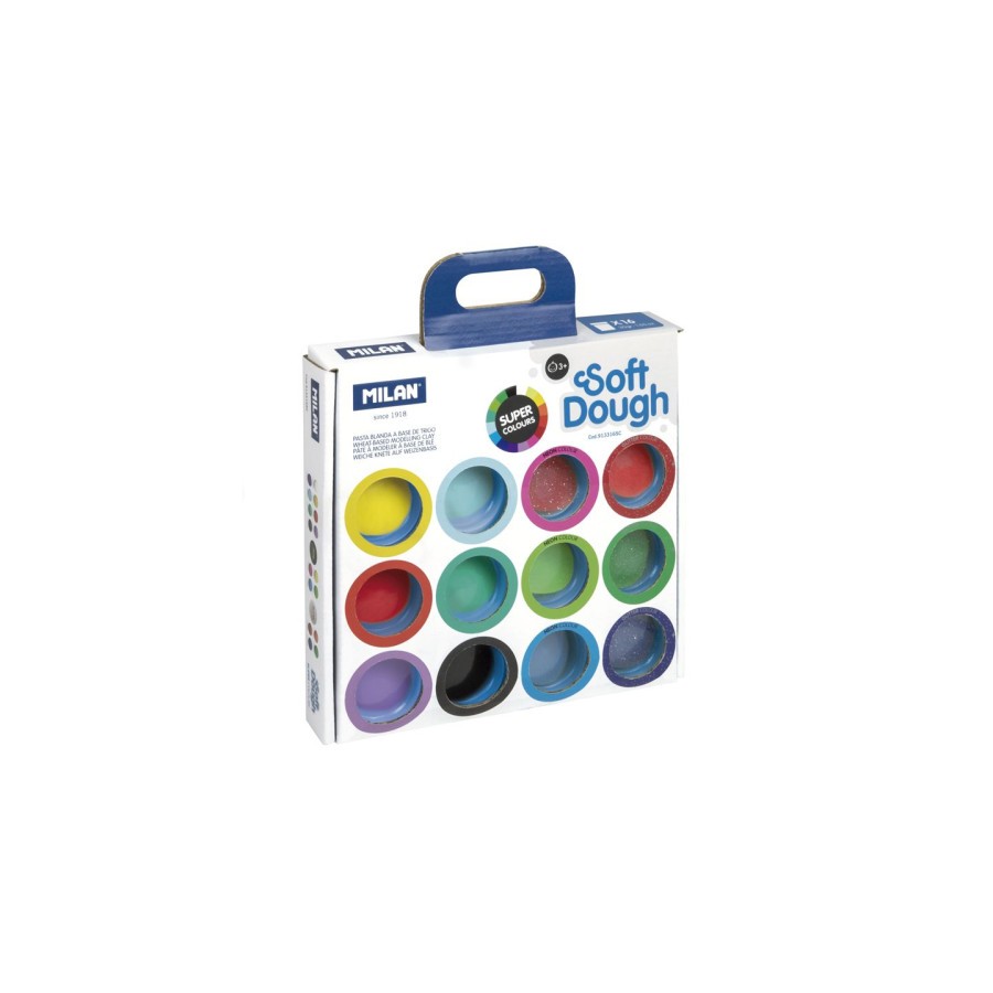 10118-MALETIN 16 BOTES PASTA BLANDA SOFT DOUGH DE 30GR COLORES SURTIDOS (INCLUYE NEON Y GLITTER) MILAN 913316SC