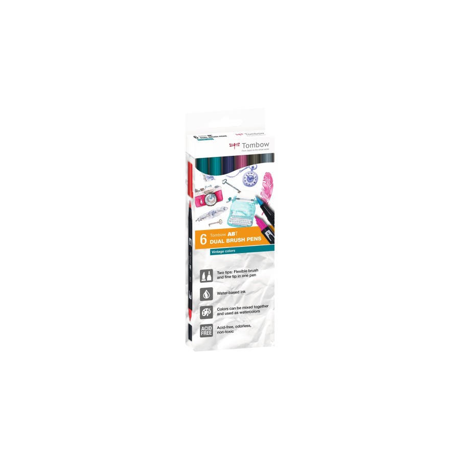 10168-ESTUCHE 6 ROTULADORES DOBLE PUNTA PINCEL. COLORES VINTAGE DUAL BRUSH (CAJA CARTON) TOMBOW ABT-6C-5 10168-ESTUCHE 6 ROTULADORES DOBLE PUNTA PINCEL. COLORES VINTAGE DUAL BRUSH (CAJA CARTON) TOMBOW ABT-6C-5