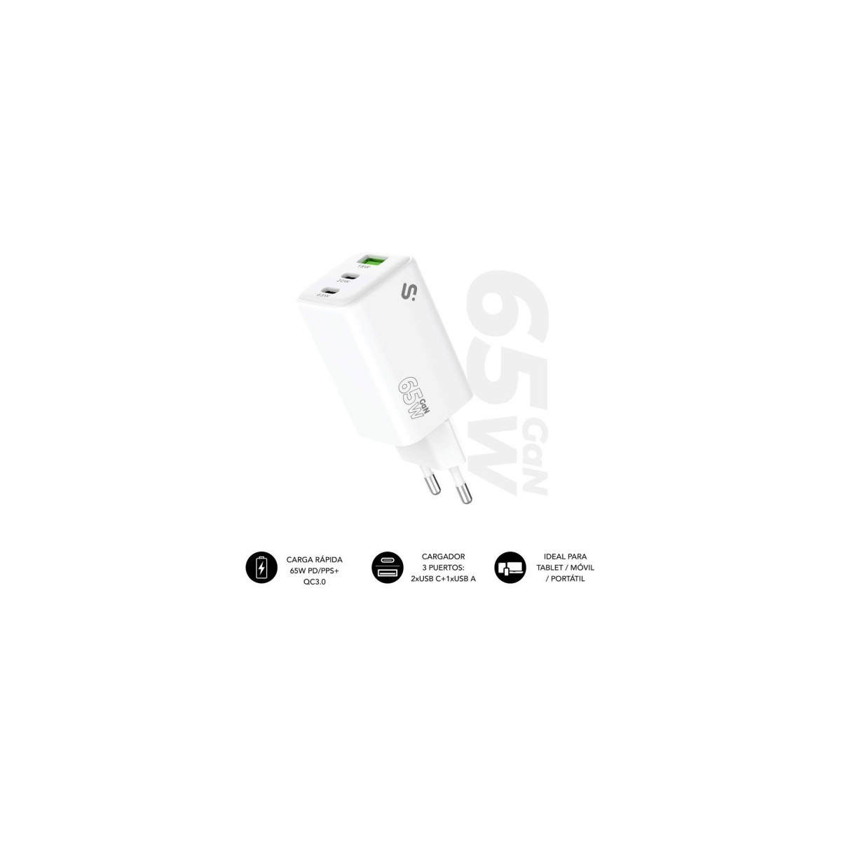 SUBBLIM CARGADOR GAN 65W CHARGER USB CCA