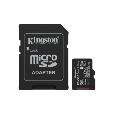 Kingston Technology 64GB microSDXC Canvas Select Plus Gen3 100MB s A1 Incluye adaptador de SD