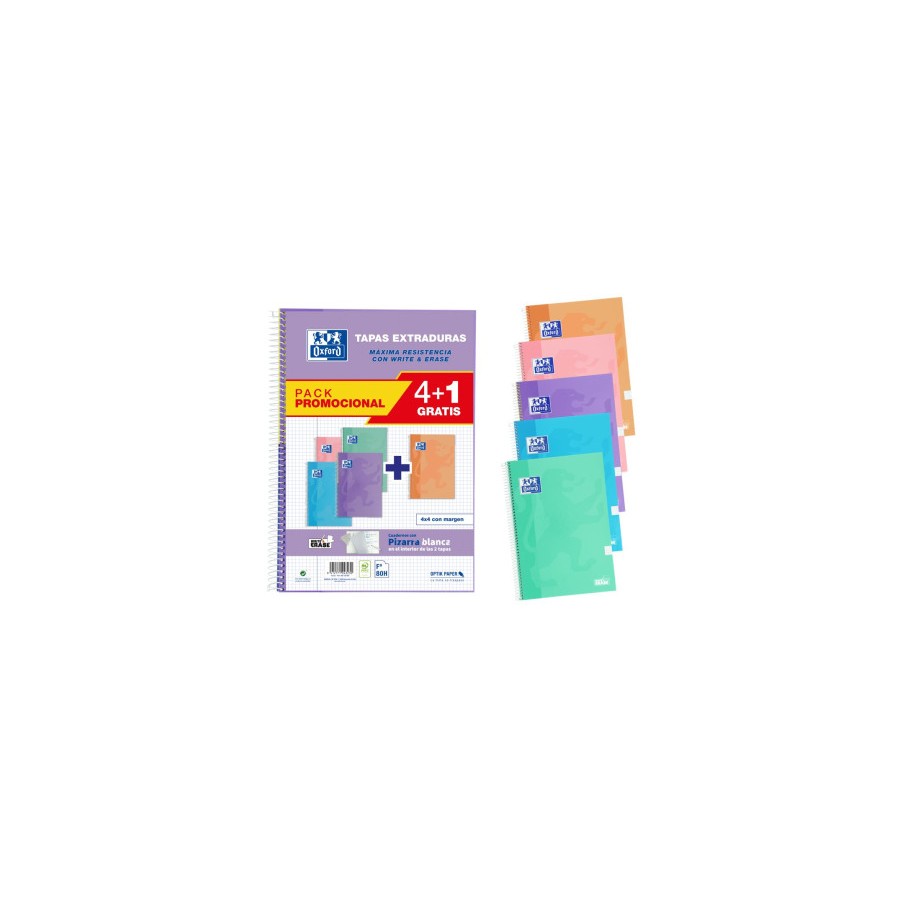10691-PACK 4+1 CUADERNOS CLASSIC WRITE Fo T.EXTRADURA 80H 4X4 COLORES PASTEL OXFORD 400159802
