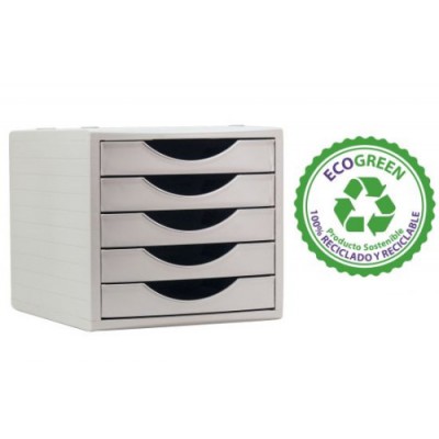 MoDULO ECOGREEN 5 CAJONES BLANCO 100 RECICLADO Y RECICLABLE DIN A4 FOLIO Y SUBCARPETA MEDIDAS 340X270X260 MM CARCASA GRIS Y CAJ