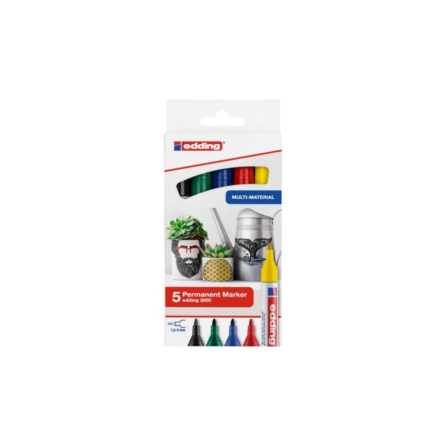 10797-Edding 3000 marcador permanente Punta redonda Negro, Azul, Verde, Rojo, Amarillo 5 pieza(s)