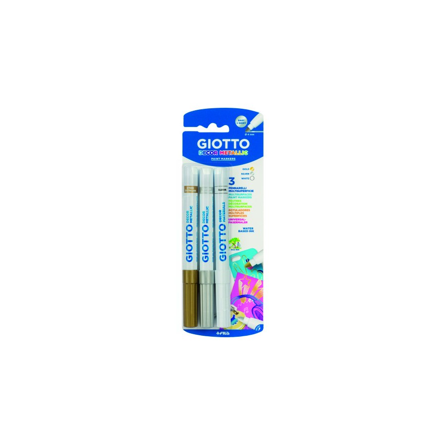 10842-BLISTER 3 ROTULADORES DECOR METALLIC ORO, PLATA Y BLANCO GIOTTO F014700 10842-BLISTER 3 ROTULADORES DECOR METALLIC ORO, PLATA Y BLANCO GIOTTO F014700