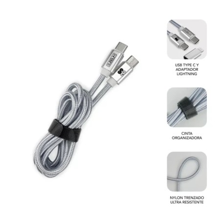 10964-SUBBLIM CARGADOR ULTRA RAPIDO 2xUSB DE PARED PD25W+QC3.0+Cable C to C y lightning Blanco