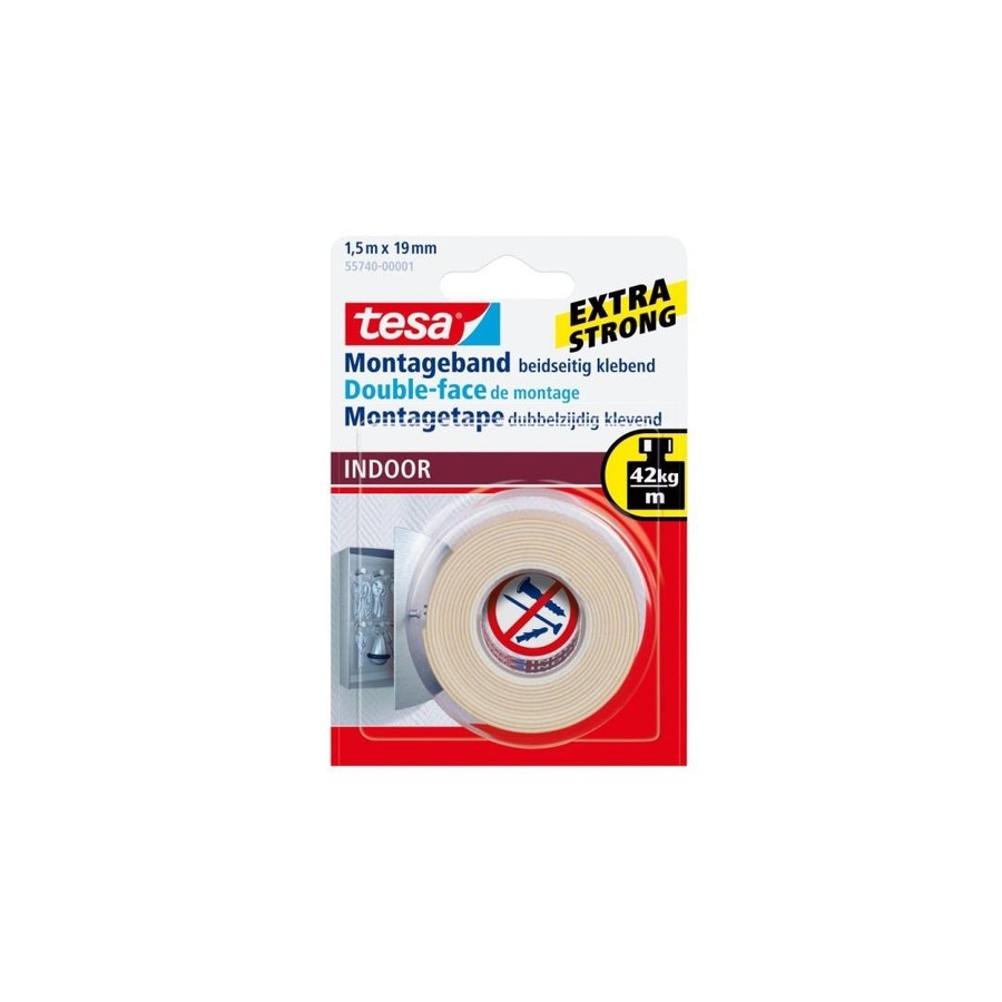 1102-CINTA ADHESIVA POWERBOND DOBLE CARA PEQUENOS OBJETOS (INTERIOR) 19MM.X1,5M. TESA 55740-00002-04