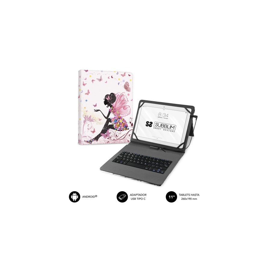 11659-FUNDA CON TECLADO MICRO USB - TYPE C KEYTAB USB 11" HADAS