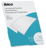 11879-CAJA 100 BOLSAS DE PLASTIFICACION 303X426 A3 BRILLO 75 MICRAS IBICO 627319