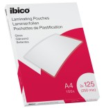 11881-CAJA 100 BOLSAS DE PLASTIFICACION 216X303 A4 BRILLO 125 MICRAS IBICO 627318