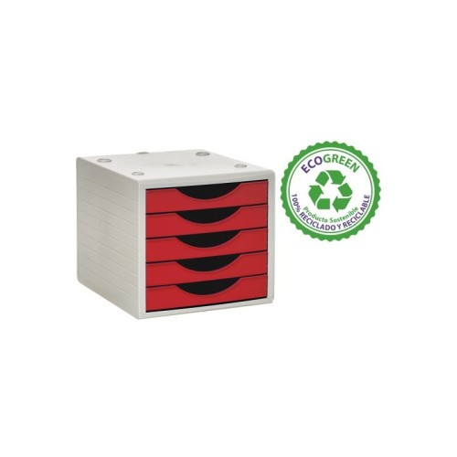 12132-MODULO ECOGREEN 5 CAJONES BLANCO 100% RECICLADO Y RECICLABLE DIN A4 FOLIO Y SUBCARPETA MEDIDAS: 340X270X260 MM CAR