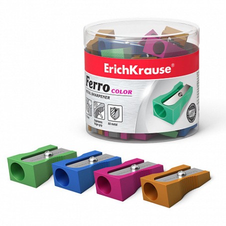 12212-SACAPUNTAS DE ALUMINIO FERRO COLOR, VARIOUS COLORES ERICH KRAUSE 38014
