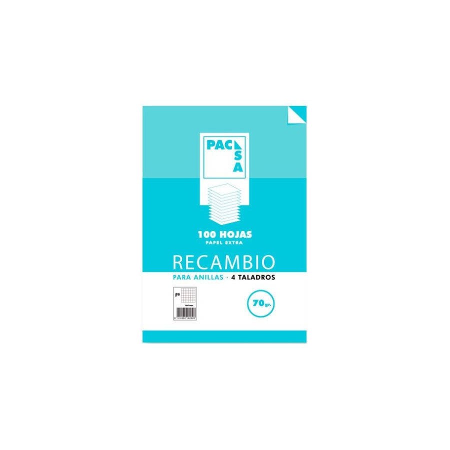 1236-RECAMBIO 70 GRS. 4 TALADROS FOLIO (215X310MM.) 100 HOJAS CUADRICULA 4X4 CON MARGEN PACSA 21211 1236-RECAMBIO 70 GRS. 4 TALADROS FOLIO (215X310MM.) 100 HOJAS CUADRICULA 4X4 CON MARGEN PACSA 21211