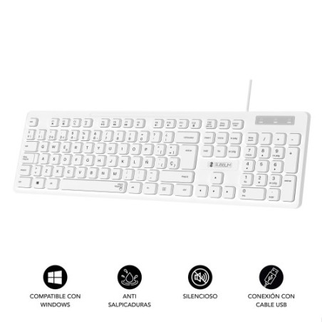 12733-SUBBLIM Teclado Ergonomico Business Slim Silencioso con cable USB Blanco