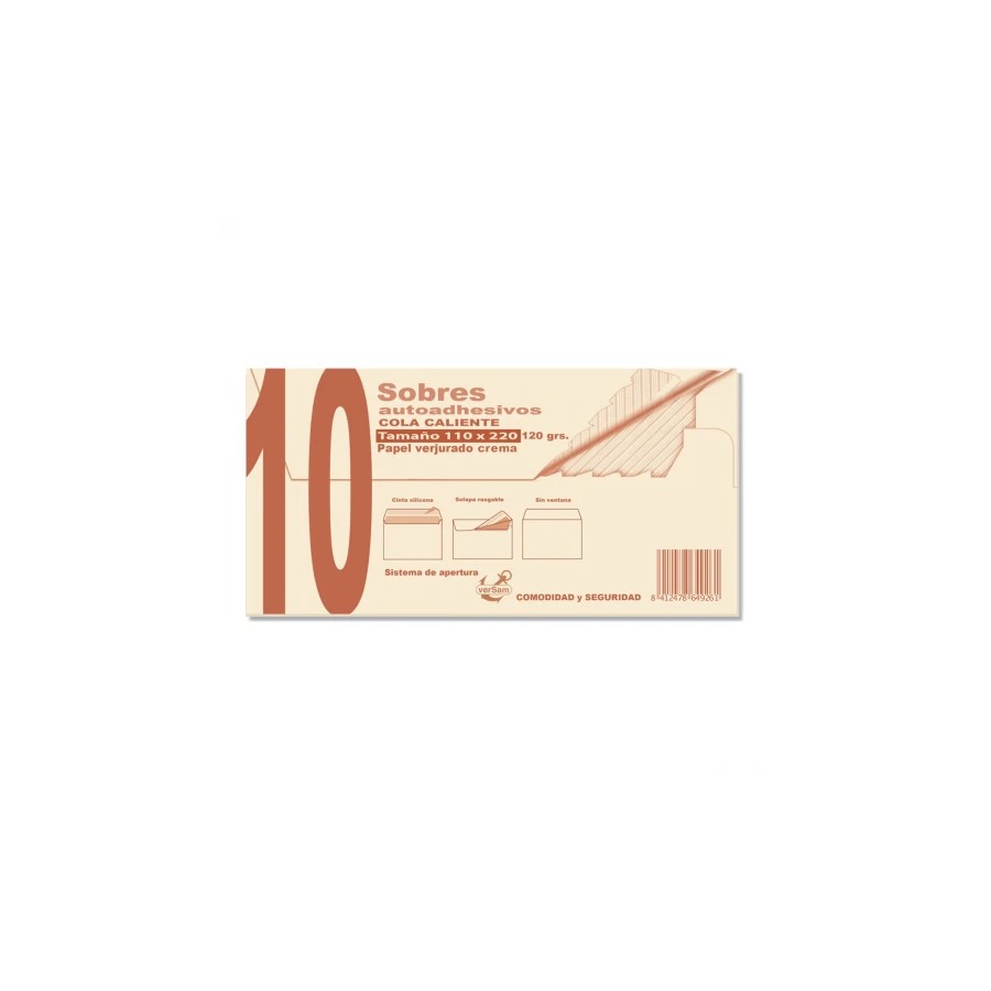 1306-PAQUETES DE 10 SOBRES CREMA VERJURADO 110X220 120 GRS. SAM 664926 1306-PAQUETES DE 10 SOBRES CREMA VERJURADO 110X220 120 GRS. SAM 664926