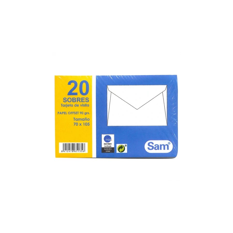 1310-PAQUETES DE 20 SOBRES TARJETA DE VISITA, OFFSET BLANCO 70X105, 90 GRS. ENGOMADO SAM 665135 1310-PAQUETES DE 20 SOBRES TARJETA DE VISITA, OFFSET BLANCO 70X105, 90 GRS. ENGOMADO SAM 665135
