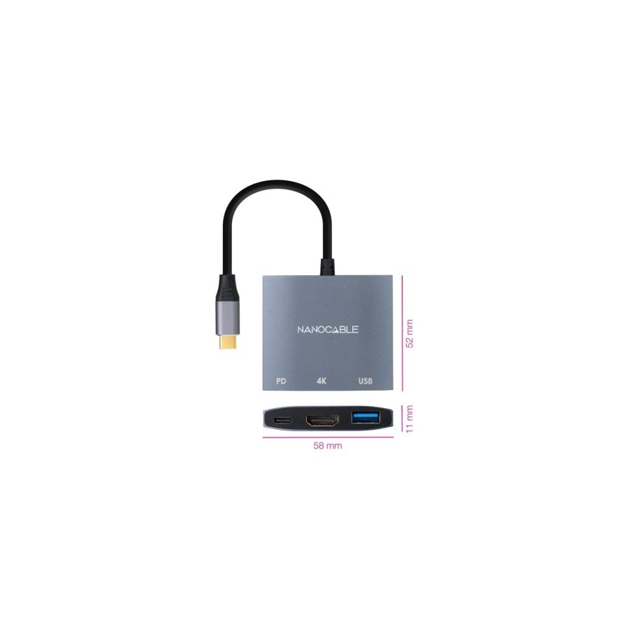 13674-NANOCABLE CONVERSOR USB-C A HDMI/H-USB3.0/H-USB-C PD/H 15 CM