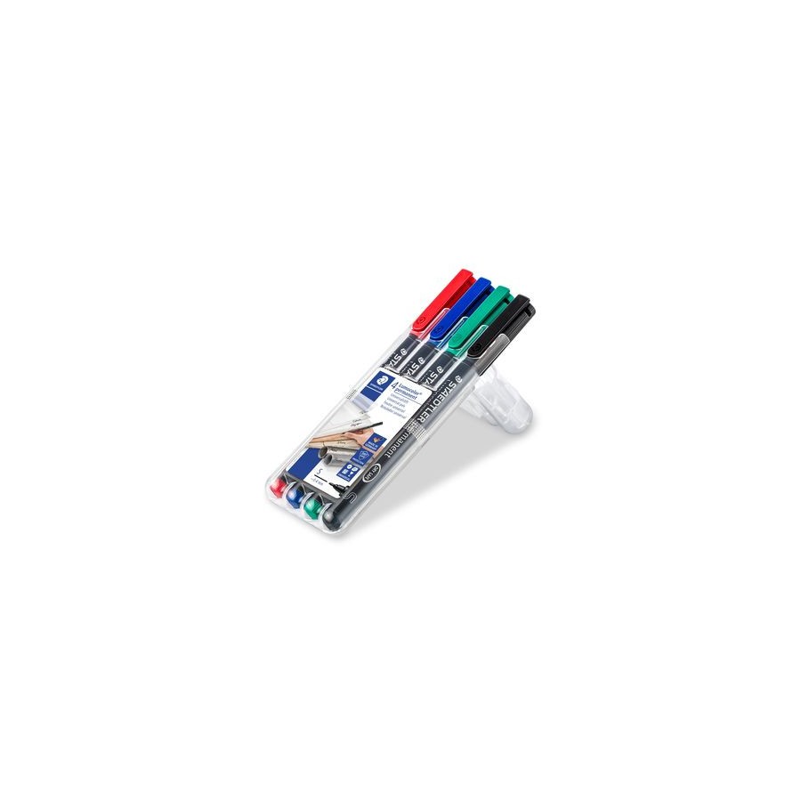 1385-ESTUCHE 4 MARCADORES LUMOCOLOR PERMANENTE PUNTA SUPERFINA 0,4MM. SURTIDOS STAEDTLER 313 WP4