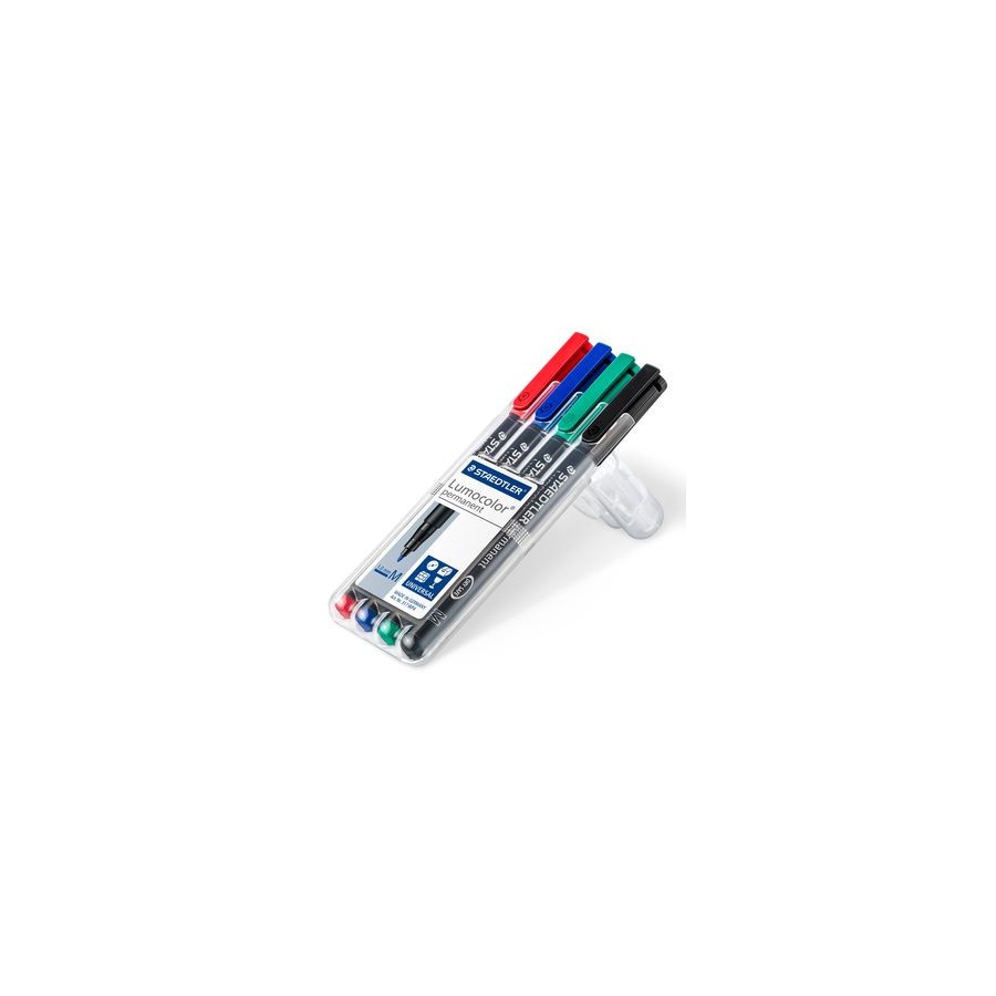 1398-ESTUCHE 4 MARCADORES LUMOCOLOR PERMANENTE PUNTA MEDIA 1MM. SURTIDOS STAEDTLER 317 WP4