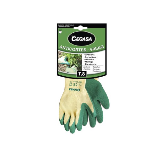 15015-GUANTES DE TRABAJO ANTICORTES VIKING ALGODON/LATEX VERDE T8-MEDIANA M CEGASA 100540