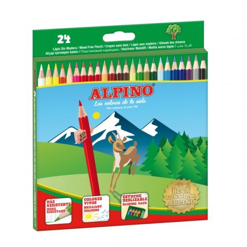 1517-ESTUCHE CARTON 24 UNIDADES LAPICES HEXAGONALES ALTA CALIDAD 3MM. COLORES SURTIDOS ALPINO AL010658