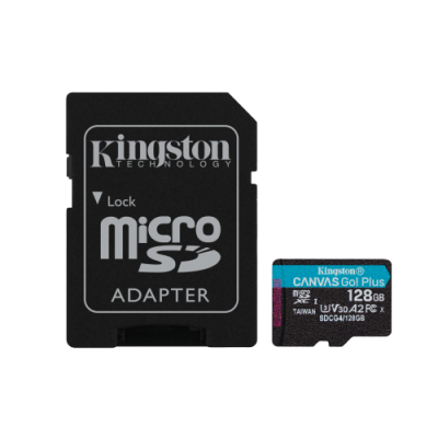 Kingston Technology Tarjeta microSDXC Canvas Go Plus Gen4 de 128 GB 200 MB s A2 U3 V30 y adaptador