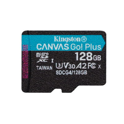 Kingston Technology Tarjeta microSDXC Canvas Go Plus Gen4 de 128 GB 200 MB s A2 U3 V30 y adaptador