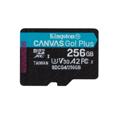 Kingston Technology Tarjeta microSDXC Canvas Go Plus Gen4 de 256 GB 200 MB s A2 U3 V30 y adaptador