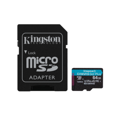 Kingston Technology Tarjeta microSDXC Canvas Go Plus Gen4 de 64 GB 200 MB s A2 U3 V30 y adaptador