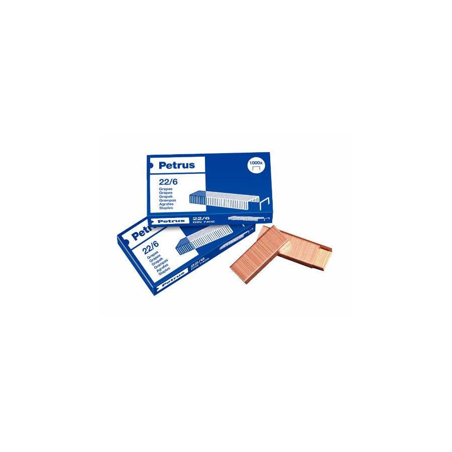 1682-CAJA DE 1000 GRAPAS TIPO 22/6 - 24/6 COBREADAS PARA GRAPADORAS DE SOBREMESA/OFICINA PETRUS 55721 1682-CAJA DE 1000 GRAPAS TIPO 22/6 - 24/6 COBREADAS PARA GRAPADORAS DE SOBREMESA/OFICINA PETRUS 55721