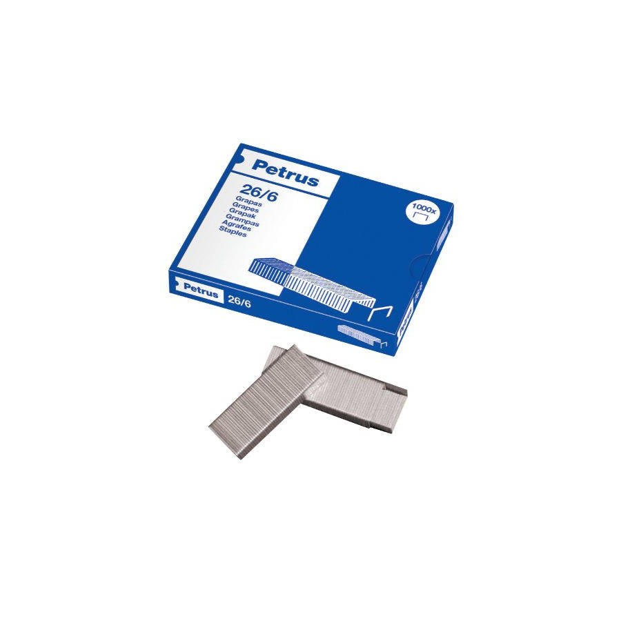 1696-CAJA DE 1000 GRAPAS TIPO 26/6 GALVANIZADAS PARA GRAPADORAS DE SOBREMESA/OFICINA PETRUS 55711 1696-CAJA DE 1000 GRAPAS TIPO 26/6 GALVANIZADAS PARA GRAPADORAS DE SOBREMESA/OFICINA PETRUS 55711