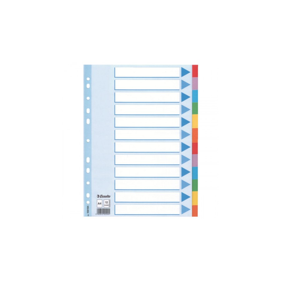 1710-SEPARADOR DE CARTON CON CARATULA INDICE 12 POSICIONES FORMATO A4 COLORES VIVOS ESSELTE 100194 1710-SEPARADOR DE CARTON CON CARATULA INDICE 12 POSICIONES FORMATO A4 COLORES VIVOS ESSELTE 100194