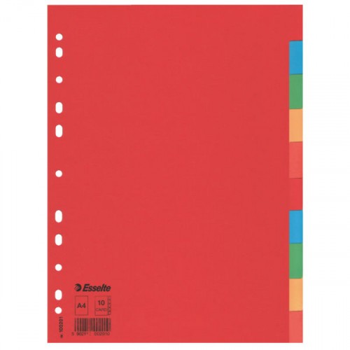 1711-SEPARADOR DE CARTON CON 10 POSICIONES FORMATO A4 COLORES VIVOS ESSELTE 100201