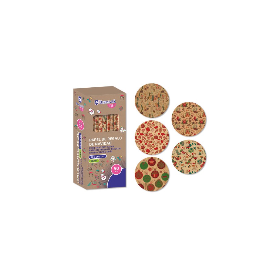 19389-PAPEL DE REGALO KRAFT NAVIDAD CELEBRATION 70X200 BISMARK 332997 19389-PAPEL DE REGALO KRAFT NAVIDAD CELEBRATION 70X200 BISMARK 332997