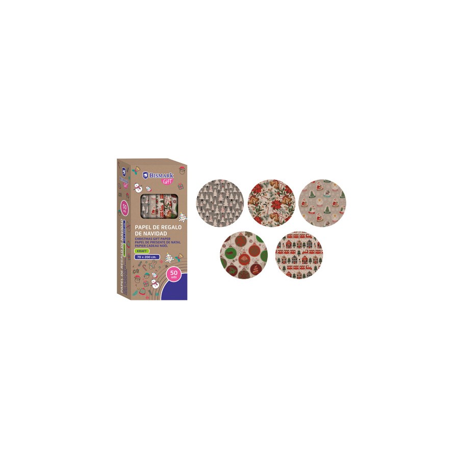 19390-PAPEL DE REGALO KRAFT NAVIDAD 70X200 BISMARK 331823 19390-PAPEL DE REGALO KRAFT NAVIDAD 70X200 BISMARK 331823