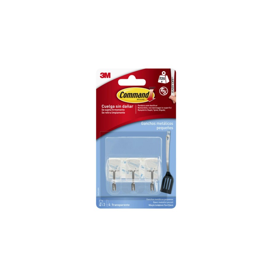 20279-BLISTER 3 GANCHOS ADHESIVOS TRANSPARENTES PEQUENOS PUNTA ALAMBRE HASTA 225G COMMAND 17067CLR 3M 7100240178