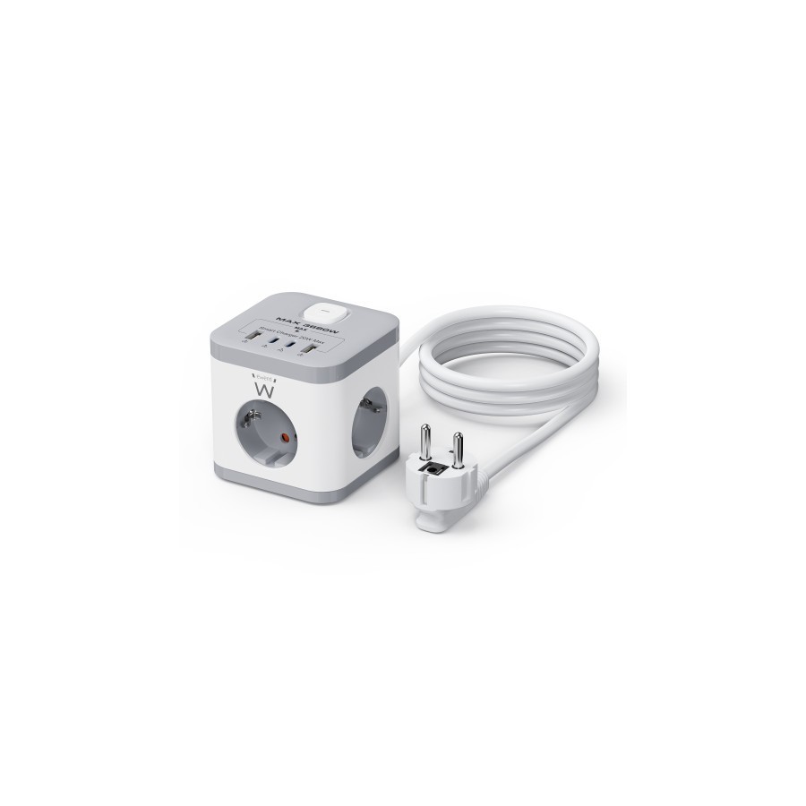 20705-Ewent EW3863 base multiple 1,5 m 3 salidas AC Interior Gris, Blanco