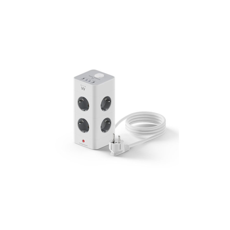 20706-Ewent EW3864 base multiple 2 m 8 salidas AC Interior Gris, Blanco