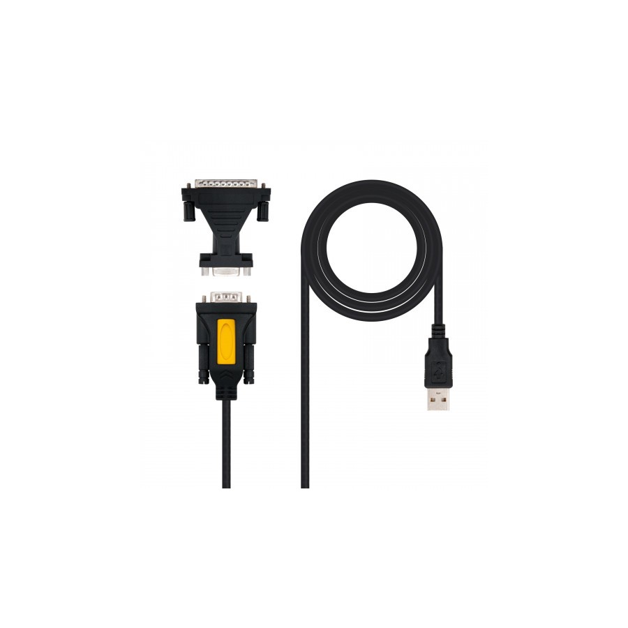 21538-Nanocable CONVERTIDOR USB A SERIE, TIPO A/M-RS232 DB9/M DB25/M, 1,8 M