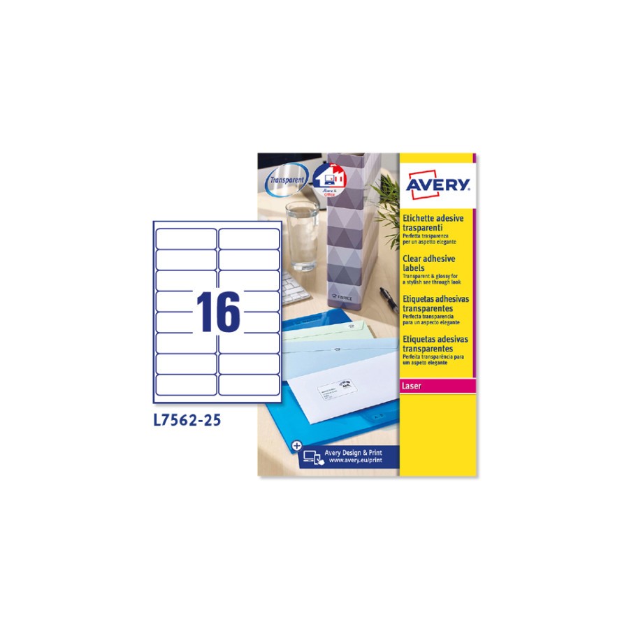 2261-PAQUETE 25 HOJAS ETIQUETAS TRANSPARENTES QUICKPEEL-IMPRESORAS LASER-99,1X33,9 MM AVERY L7562-25 2261-PAQUETE 25 HOJAS ETIQUETAS TRANSPARENTES QUICKPEEL-IMPRESORAS LASER-99,1X33,9 MM AVERY L7562-25