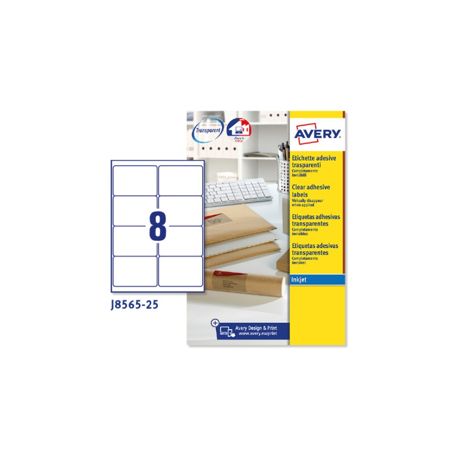 2263-PAQUETE 25 HOJAS ETIQUETAS TRANSPARENTES QUICKPEEL-IMPRESORAS DE INYECCION DE TINTA-99,1X67,7 MM AVERY J8565-25 2263-PAQUETE 25 HOJAS ETIQUETAS TRANSPARENTES QUICKPEEL-IMPRESORAS DE INYECCION DE TINTA-99,1X67,7 MM AVERY J8565-25