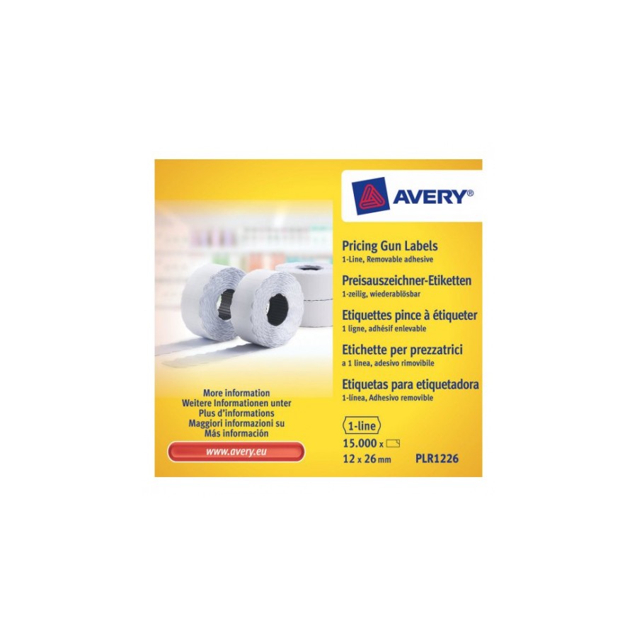 2274-PACK 10 ROLLOS DE ETIQUETAS BLANCAS-DESPEGABLES DE 1 LINEA-1.500 ETIQUETAS 12X26MM POR ROLLO AVERY PLR1226 2274-PACK 10 ROLLOS DE ETIQUETAS BLANCAS-DESPEGABLES DE 1 LINEA-1.500 ETIQUETAS 12X26MM POR ROLLO AVERY PLR1226