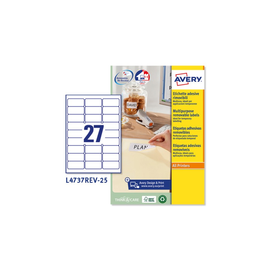 2280-PAQUETE 25 HOJAS ETIQUETAS DESPEGABLES ECOLOGICAS, CERTIFICADAS FSC-IMPRESORAS LASER-63,5X29,6 MM AVERY L4737REV-25 2280-PAQUETE 25 HOJAS ETIQUETAS DESPEGABLES ECOLOGICAS, CERTIFICADAS FSC-IMPRESORAS LASER-63,5X29,6 MM AVERY L4737REV-25