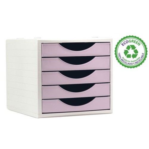 22818-MODULO ECOGREEN 100% RECICLADO Y RECICLABLE 5 CAJONES ROSA PASTEL 340X270X260 MM ARCHIVO 2000 4005 RS PS
