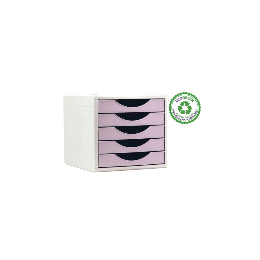 22818-MODULO ECOGREEN 100% RECICLADO Y RECICLABLE 5 CAJONES ROSA PASTEL 340X270X260 MM ARCHIVO 2000 4005 RS PS