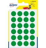 2286-PAQUETE 7 HOJAS ETIQUETAS REDONDAS GOMETS VERDES 15MM DIAMETRO AVERY PSA15V