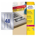 2307-PAQUETE 8 HOJAS ETIQUETAS PLATEADAS DE POLIESTER-IMPRESORAS LASER-45,7X21,2 MM AVERY L6009-8