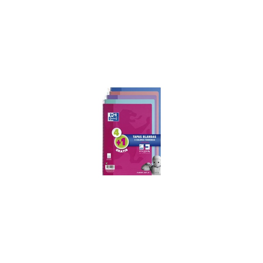 24471-PACK 4+1 CUADERNO ESPIRAL TAPA BLANDA FOLIO 80 HOJAS 4X4 CON MARGEN COLORES TENDENCIA OXFORD 400072719 24471-PACK 4+1 CUADERNO ESPIRAL TAPA BLANDA FOLIO 80 HOJAS 4X4 CON MARGEN COLORES TENDENCIA OXFORD 400072719