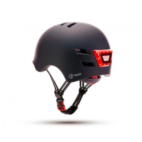 24538-YOUIN CASCO CON LED FRONTAL Y TRASERO NEGRO   (TALLA M)